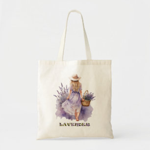 Watercolor Girl Lavender Field Tote Bag