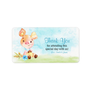 Watercolor Girl Piggy Baby Shower Farm Thank You Label