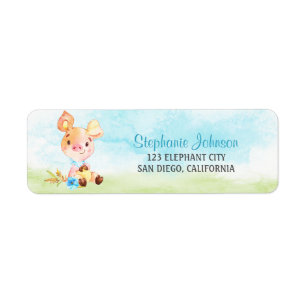Watercolor Girl Piggy Farm Return Address Label