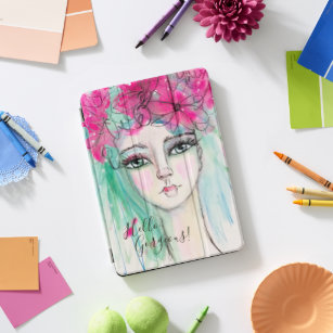 Watercolor Girl Pink Flower Crown Pastel Artistic iPad Pro Cover