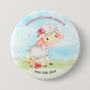 Watercolor Girl Sheep Baby Shower Farm 7.5 Cm Round Badge