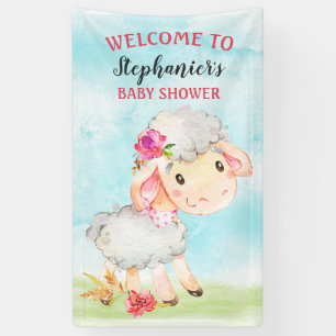 Watercolor Girl Sheep Baby Shower Farm Banner