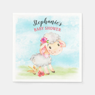 Watercolor Girl Sheep Baby Shower Farm Napkin
