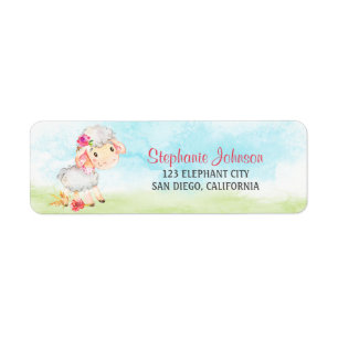 Watercolor Girl Sheep Farm Return Address Label