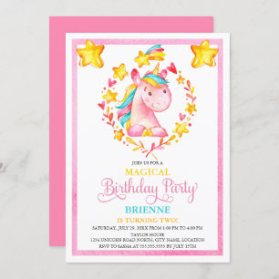 Watercolor Girl's Unicorn Birthday Party Invitation