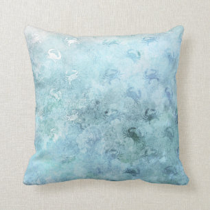Watercolor Glam Gold Pink Crab Ocean Beach Cushion