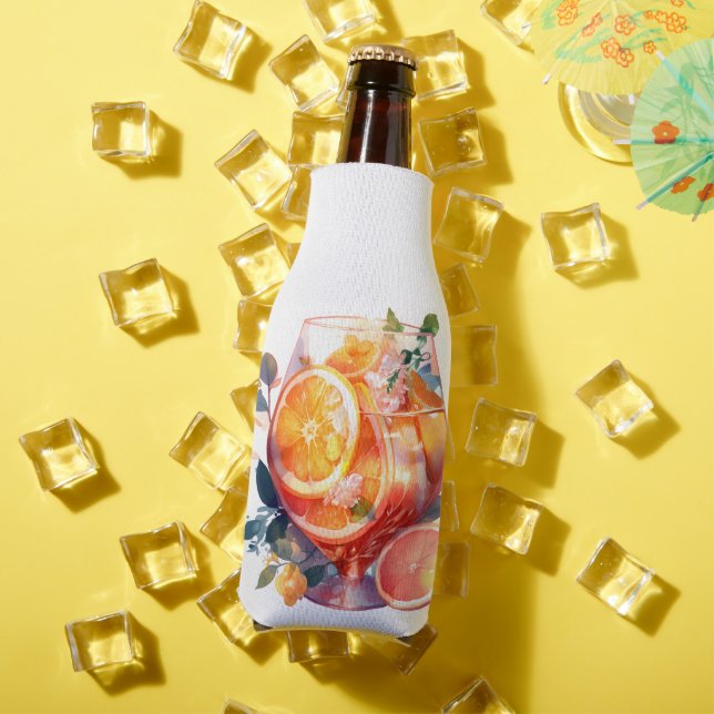 WATERCOLOR GLASS OF COLD BEVERAGES WITH FRUIT BOTTLE COOLER (In Situ Summer)