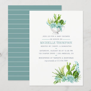 Watercolor Glass Terrarium Succulents Baby Shower Invitation