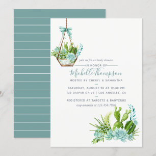 Watercolor Glass Terrarium Succulents Baby Shower Invitation