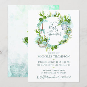 Watercolor Glass Terrarium Succulents Baby Shower Invitation
