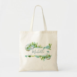 Watercolor Glass Terrarium Succulents Tote Bag