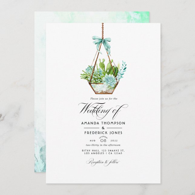 Watercolor Glass Terrarium Succulents Wedding Invi Invitation (Front/Back)