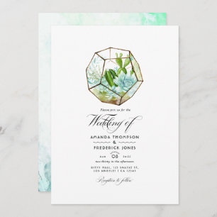 Watercolor Glass Terrarium Succulents Wedding Invitation