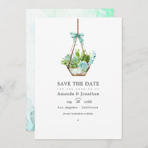 Watercolor Glass Terrarium Succulents Wedding Save Save The Date