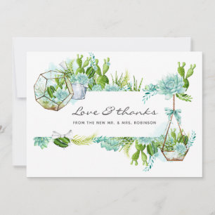 Watercolor Glass Terrarium Succulents Wedding Thank You Card