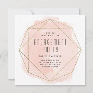 Watercolor Glitter Geometric Engagement Party Invitation