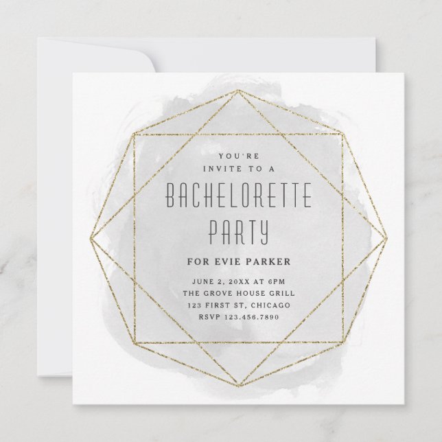 Watercolor Glitter Grey Bachelorette Party Invitation (Front)