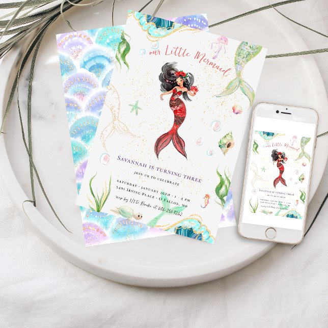 Watercolor Glitter Mermaid Birthday Invitation (Creator Uploaded)