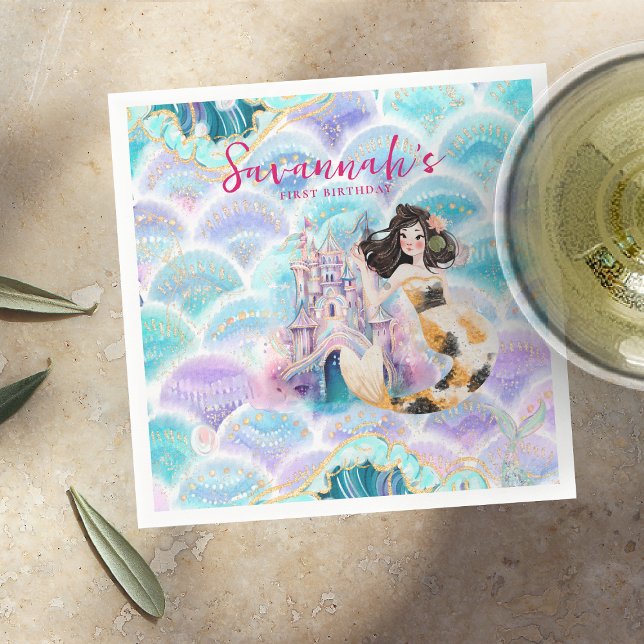Watercolor Glitter Mermaid Birthday Napkin (Creator Uploaded)
