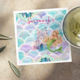 Watercolor Glitter Mermaid Birthday Napkin
