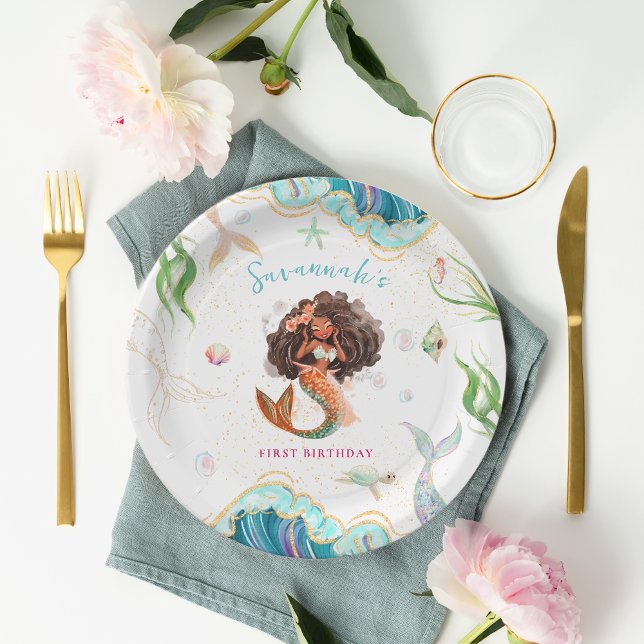 Watercolor Glitter Mermaid Birthday Paper Plate (Creator Uploaded)
