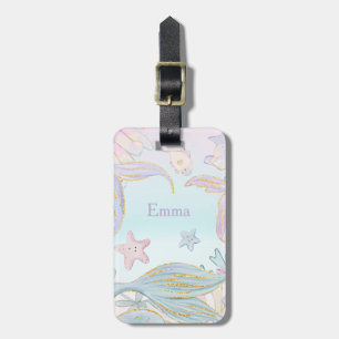 Watercolor Glitter Mermaid Tails Under the Sea Luggage Tag