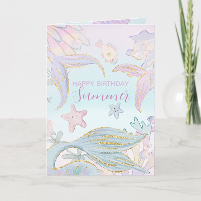 Watercolor Glitter Mermaid Under the Sea Card (Front)