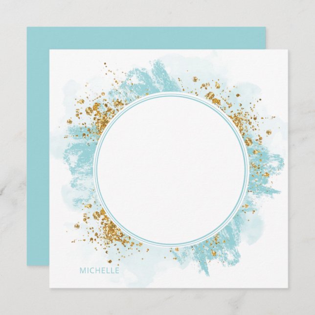 Watercolor Glitter Personalised Note Card  (Front/Back)