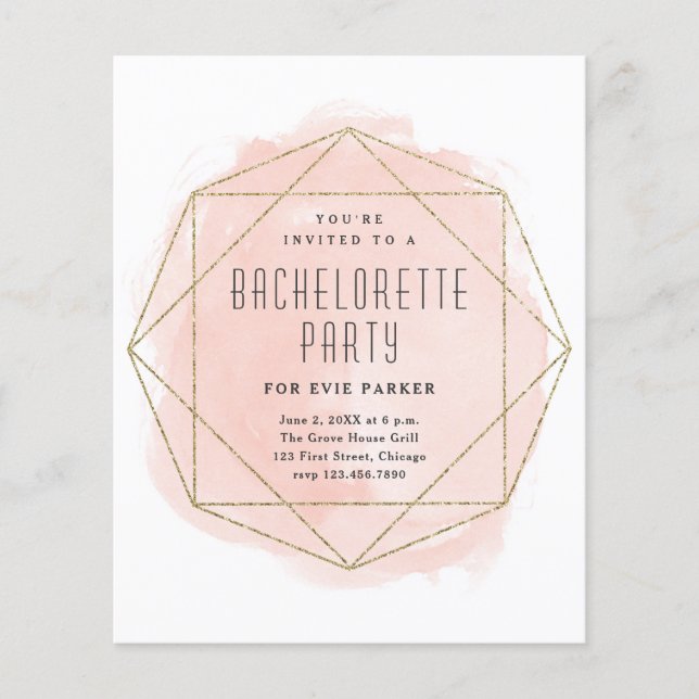 Watercolor Glitter Pink Bachelorette Party Invitat (Front)