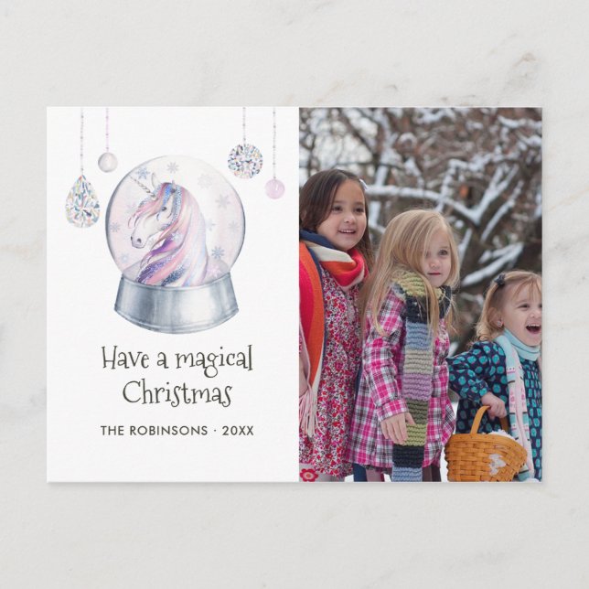 Watercolor Glitter Unicorn Winter Holiday Photo (Front)