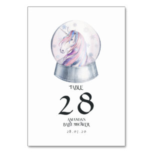 Watercolor Glitter Unicorn Winter Table Number