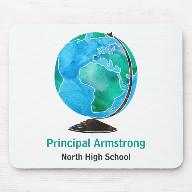 Watercolor Globe Personalised School Principal Mouse Pad (Front)