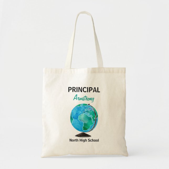 Watercolor Globe Personalised School Principal Tote Bag (Front)