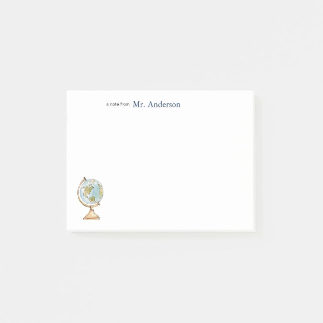 Watercolor Globe Teachers  Post-it Notes (Front)