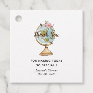 Watercolor Globe Travel themed Bridal Shower Favour Tags