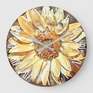 Watercolor Glossy Sunflower Elegant Collection Large Clock