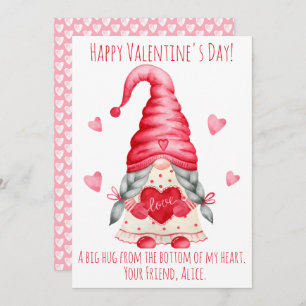 Watercolor Gnome Girl Classmates Valentine's  Holiday Card