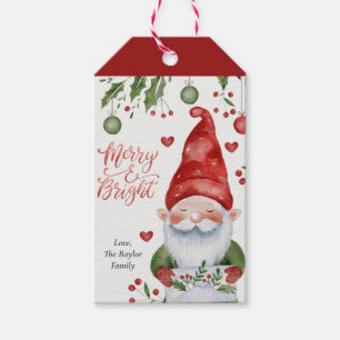 Watercolor Gnome Merry & Bright Festive Holiday Gift Tags