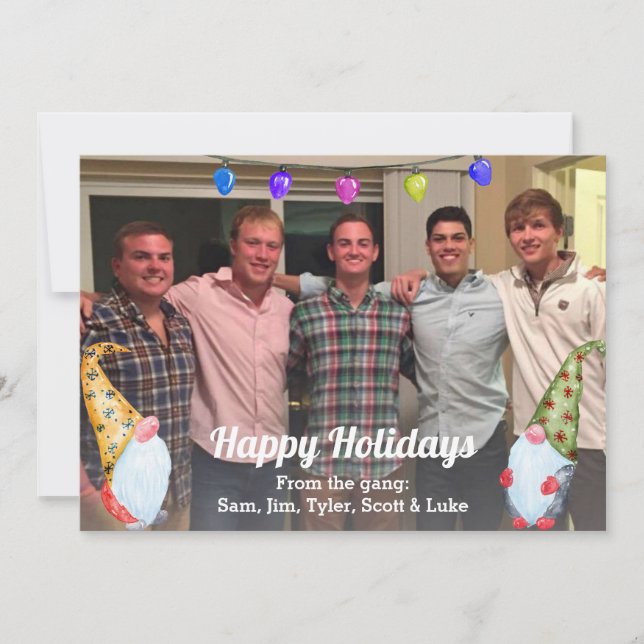 Watercolor Gnomes Holiday Friends Photo Card (Front)