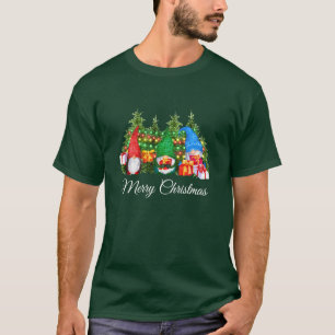 Watercolor Gnomes Merry Christmas Green T-Shirt