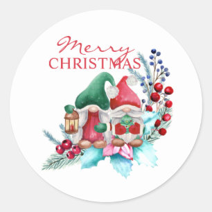 Watercolor Gnomes With Red And Green Hat Classic Round Sticker