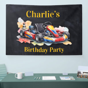 Watercolor Go Kart Boy Birthday Party Banner