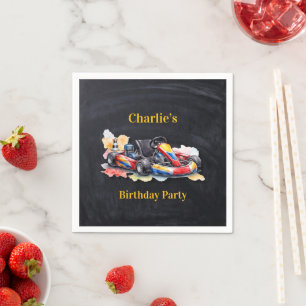 Watercolor Go-Kart Boy Birthday Party Napkin