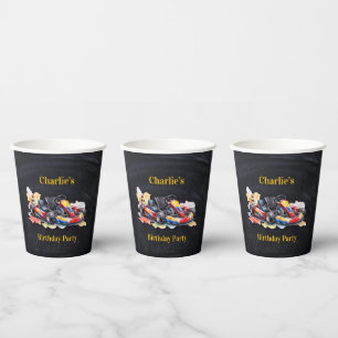 Watercolor Go-Kart Boy Birthday Party Paper Cups