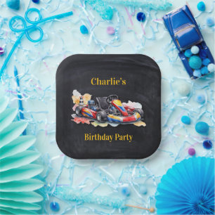 Watercolor Go-Kart Kid’s Birthday Party Paper Plate