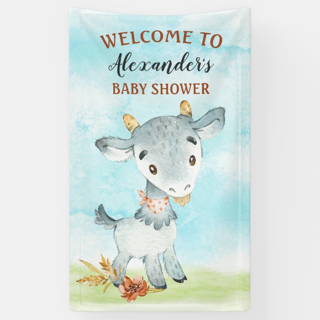 Watercolor Goat Baby Shower Farm Banner (Vertical)