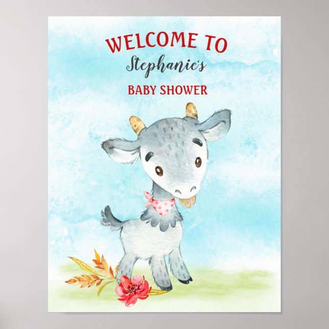 Watercolor Goat Baby Shower Farm Poster (Front)