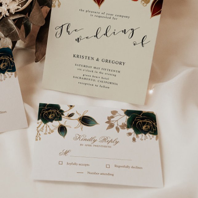 Watercolor Gold And Green Roses RSVP Response Card (Creator Uploaded)