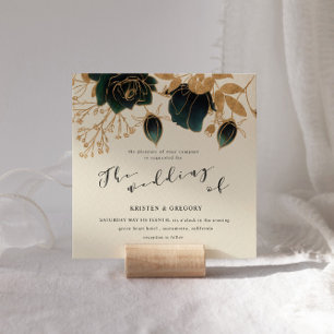 Watercolor Gold and Green Roses Square Wedding Invitation