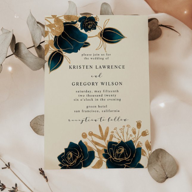 Watercolor Gold and Green Wedding Invitation (Creator Uploaded)